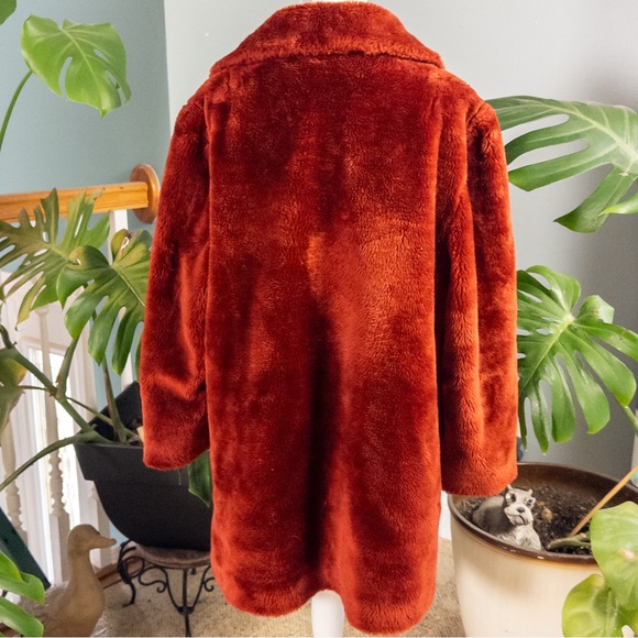 Vintage 1970s Sears Faux Fur Coat Size 18 Rust Orange Double Breasted - Picture 4 of 9